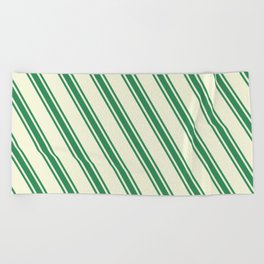 [ Thumbnail: Beige & Sea Green Colored Stripes Pattern Beach Towel ]