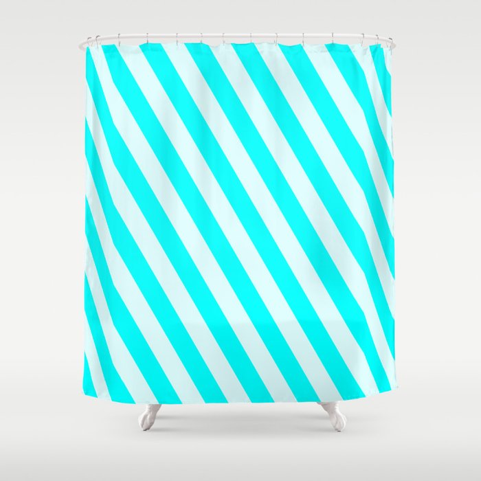 Cyan & Light Cyan Colored Stripes Pattern Shower Curtain