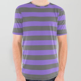 [ Thumbnail: Dim Grey and Purple Colored Pattern of Stripes All Over Graphic Tee ]