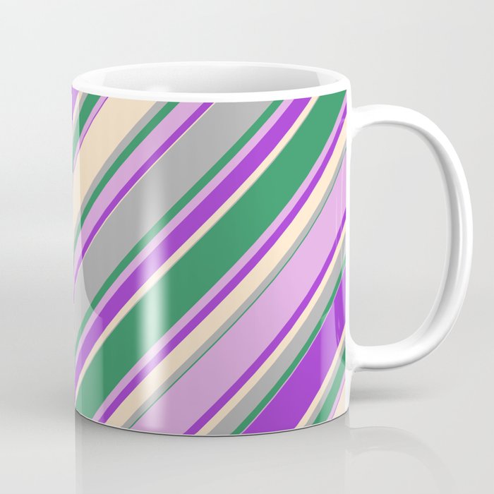 Colorful Dark Orchid, Bisque, Dark Gray, Sea Green & Plum Colored Lines Pattern Coffee Mug