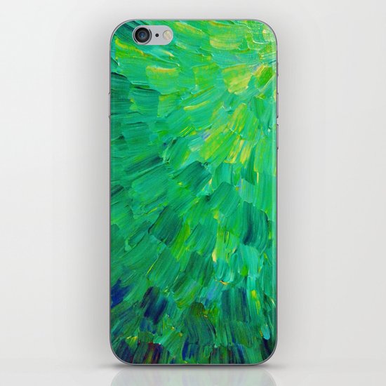 SEA SCALES in GREEN - Bright Green Ocean Waves Beach Mermaid Fins Scales Abstract Acrylic Painting iPhone & iPod Skin
