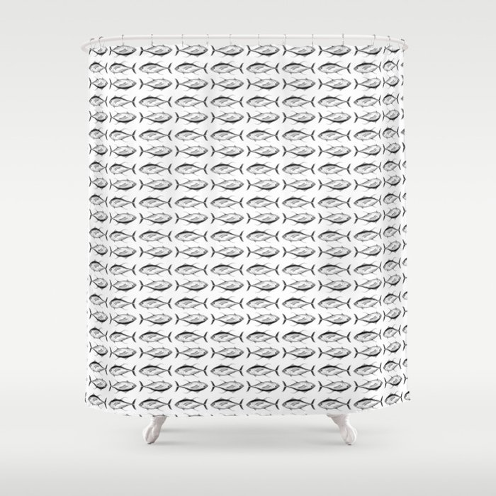 Yellowfin Tuna Modern Graphic Black+White Pattern Shower Curtain