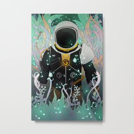 Xenesis App Metal Print | Kids, Spacesuit, Flowers, Explorer, Nature, Magical, Astronaut, Traveler, Painting, Adventure 