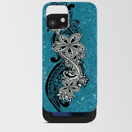Blue Denim Abstract With Black And White Tribal Overlay iPhone Card Case