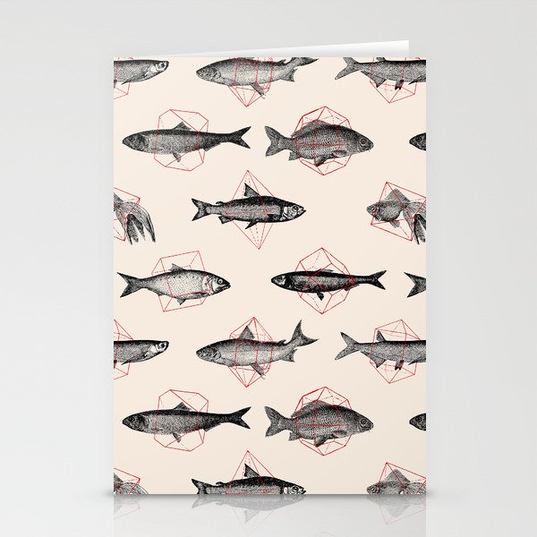 Fishes In Geometrics (Red) Stationery Cards