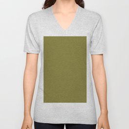 Old Moss Green Solid Color Popular Hues Patternless Shades of Olive Collection Hex #867e36 V Neck T Shirt