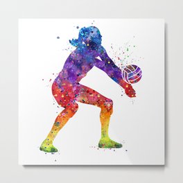 Volleyball Girl Libero Watercolor Silhouette Metal Print
