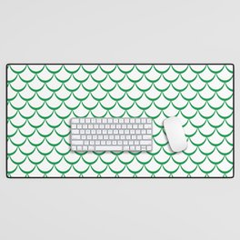 Green and White Mermaid Scales Desk Mat