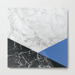 Geometric White Marble - Black Granite & Blue #509 Metal Print | Black, White, Cool, Granite, Texture, Geometry, Stone, Art, Geometric, Design 