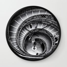 Sublime Spiral Staircase, Vatican, Rome, Italy black and white photograph Wall Clock
