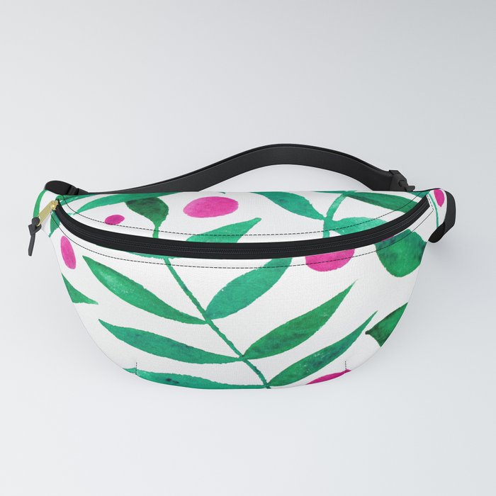 Watercolor berries and branches - pink and green Fanny Pack