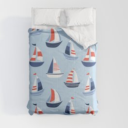 Sailboats in the distance - Blue and Orange Comforter