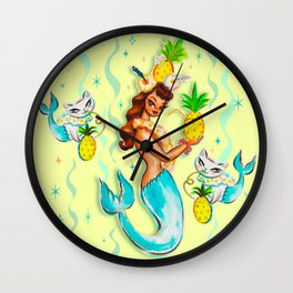 Tropical Pineapple Mermaid with Merkitties Wall Clock