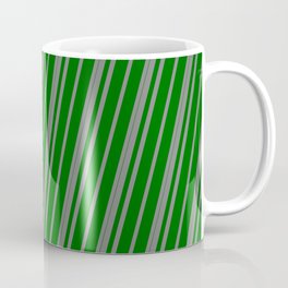 [ Thumbnail: Gray and Dark Green Colored Lined Pattern Coffee Mug ]