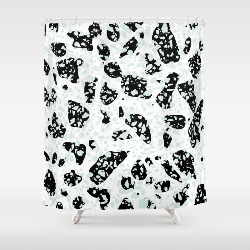 Triple Terrazzo Mint Green Black White Modern Speckle Pattern