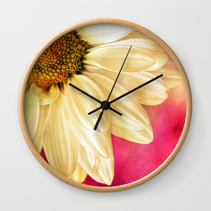 Daisy - Golden on Pink Wall Clock