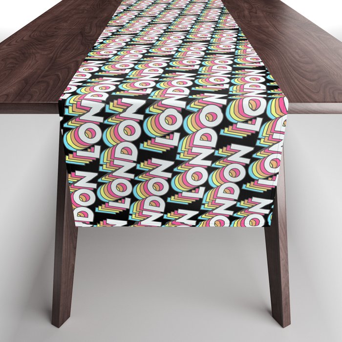 London Trendy Rainbow Text Pattern (Black) Table Runner