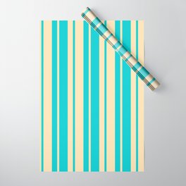 [ Thumbnail: Beige & Dark Turquoise Colored Striped/Lined Pattern Wrapping Paper ]