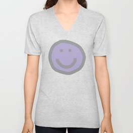 Lavender Round Happy Face with Smile V Neck T Shirt