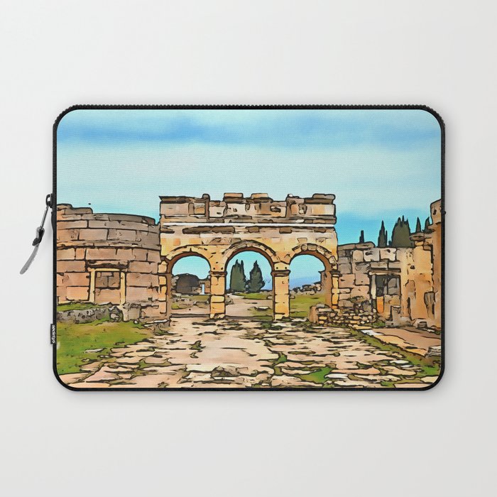 Frontinus Gate in Hierapolis, Pamukkale Black Outline Art Laptop Sleeve