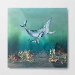Humpback Whale Family Metal Print | Snorkeling, Coral, Fish, Marinescenes, Painting, Tropicalfish, Tropicalocean, Hawaiianocean, Coralreef, Humpbackwhale 