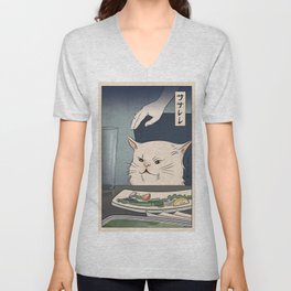 Woman Yelling at Cat - Ukiyo-e Style Ukiyomemes V Neck T Shirt