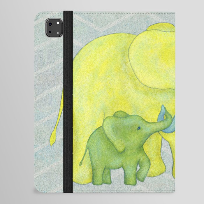 Elephant Family of Three in Yellow, Blue and Green iPad Folio Case