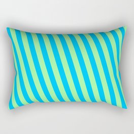 [ Thumbnail: Deep Sky Blue and Green Colored Striped/Lined Pattern Rectangular Pillow ]