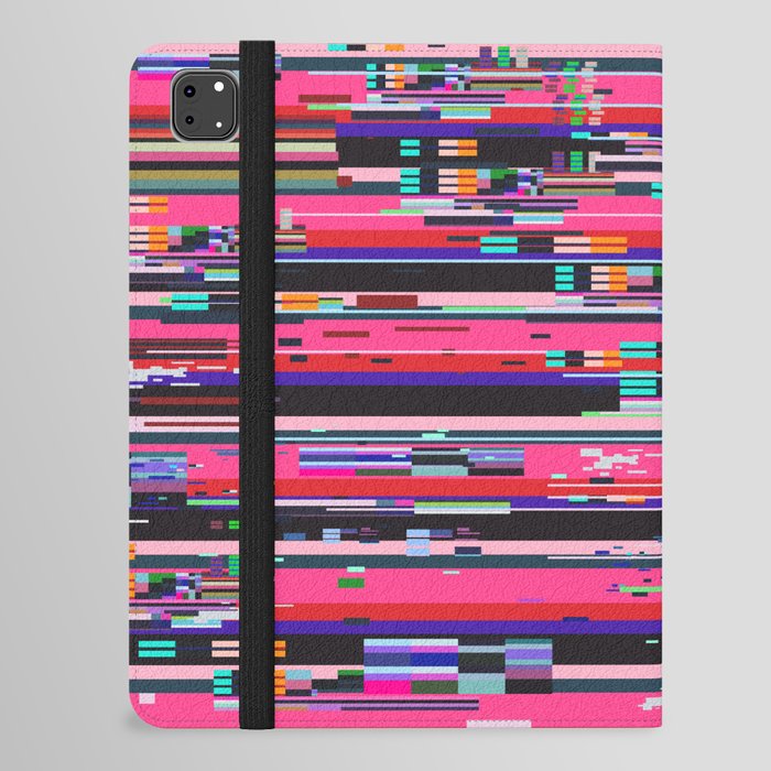 Retro VHS background like in old video tape rewind or no signal TV screen with glitch camera effect. Vaporwave/ retrowave style illustration. iPad Folio Case