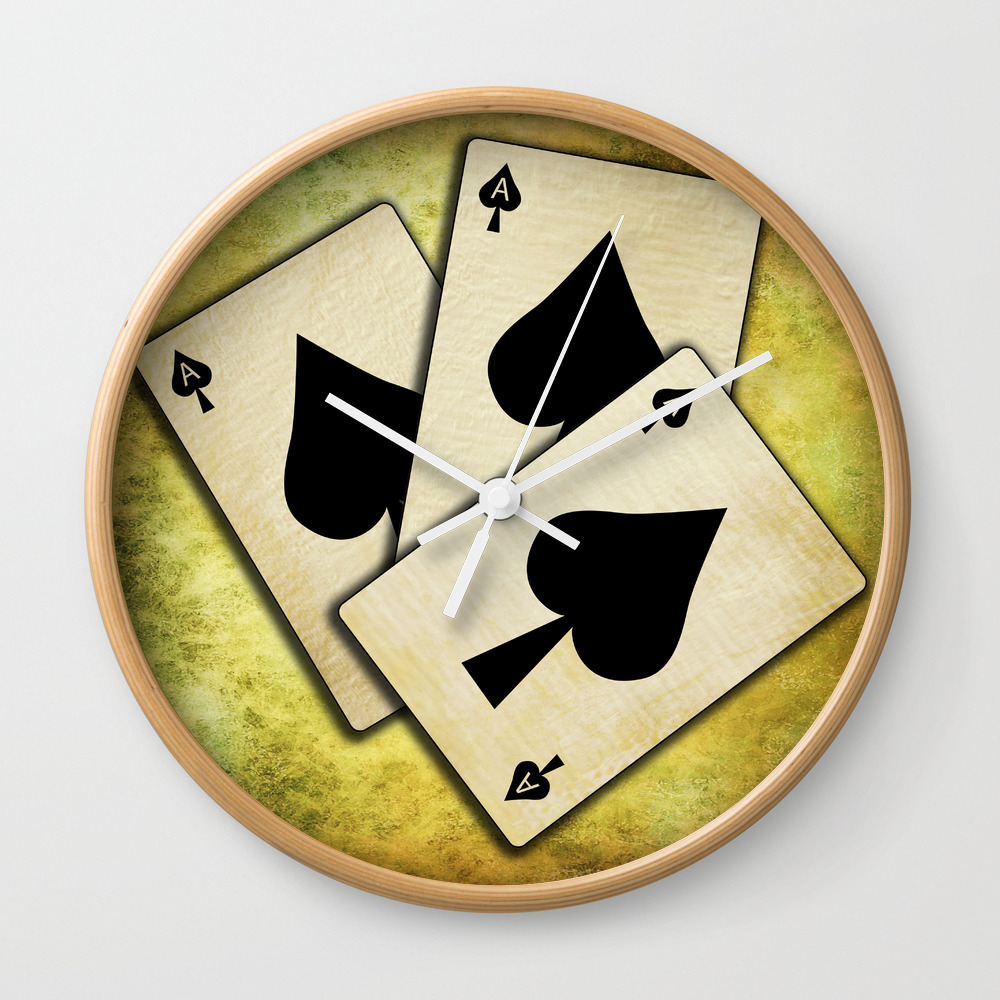 Ace Of Spades On Textured Background Wall Clock By Hereswendy