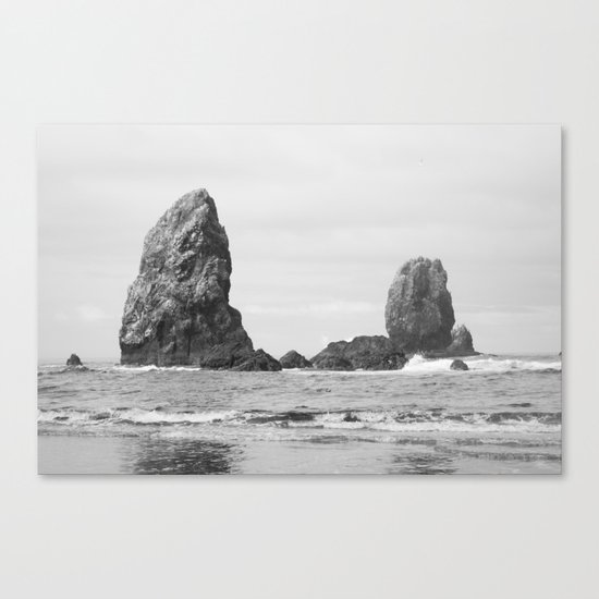 Sea Stacks (Cannon Beach, Oregon) - Black & White Canvas Print