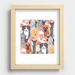 Funny diverse dog crowd character cartoon background Recessed Framed Print