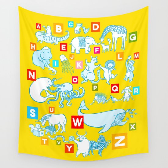 Yellow Alphabet Wall Tapestry