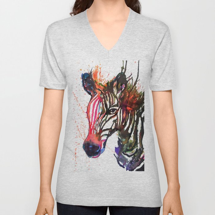 Zebra Splash V Neck T Shirt