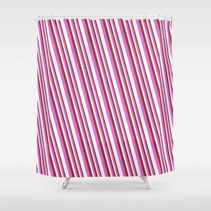 Brown, Orchid, and Mint Cream Colored Stripes/Lines Pattern Shower Curtain