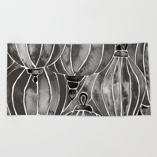 Black Vietnamese Lanterns Beach Towel