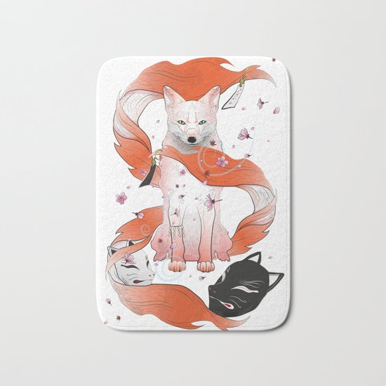 Red Kitsune Bath Mat