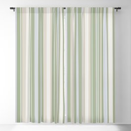 Sage Stripes - Vertical Striped Pattern in Sage Green, Almond Beige, Pale Gray, and Cream Blackout Curtain