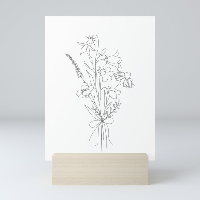 Small Wildflowers Minimalist Line Art Mini Art Print