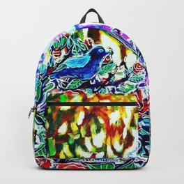 Bird Girl Backpack | Garden, Painting, Georgia, Girl, Savannah, Acrylic, Bird, Birdgirl, Rose, Sculpture 