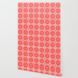 Retro Red Flower Quilt Mid-Century Modern Pattern Wallpaper