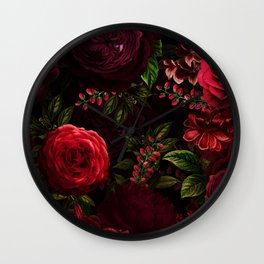Vintage & Shabby Chic - Vintage & Shabby Chic - Mystical Night Roses Wall Clock | Floral, Roses, Nature, Exotic, Cottagecore, Countryside, Peonies, Flowers, Botanical, Pattern 