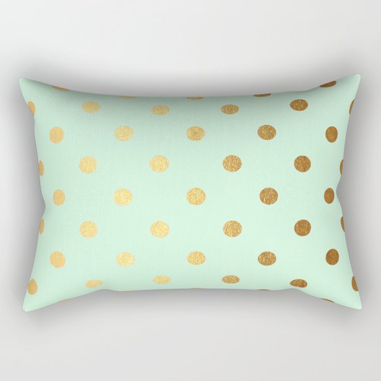 Gold polka dots on mint backround - Luxury greenery pantone pattern Rectangular Pillow