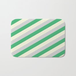 [ Thumbnail: Beige, Light Grey & Sea Green Colored Lined Pattern Bath Mat ]