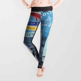 Typography Slogan With Surfboards And Beach Signs Illustration Leggings