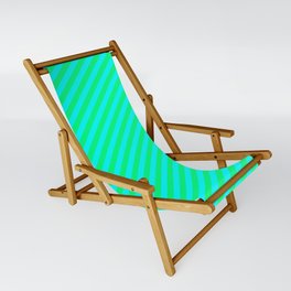 [ Thumbnail: Green & Cyan Colored Stripes Pattern Sling Chair ]