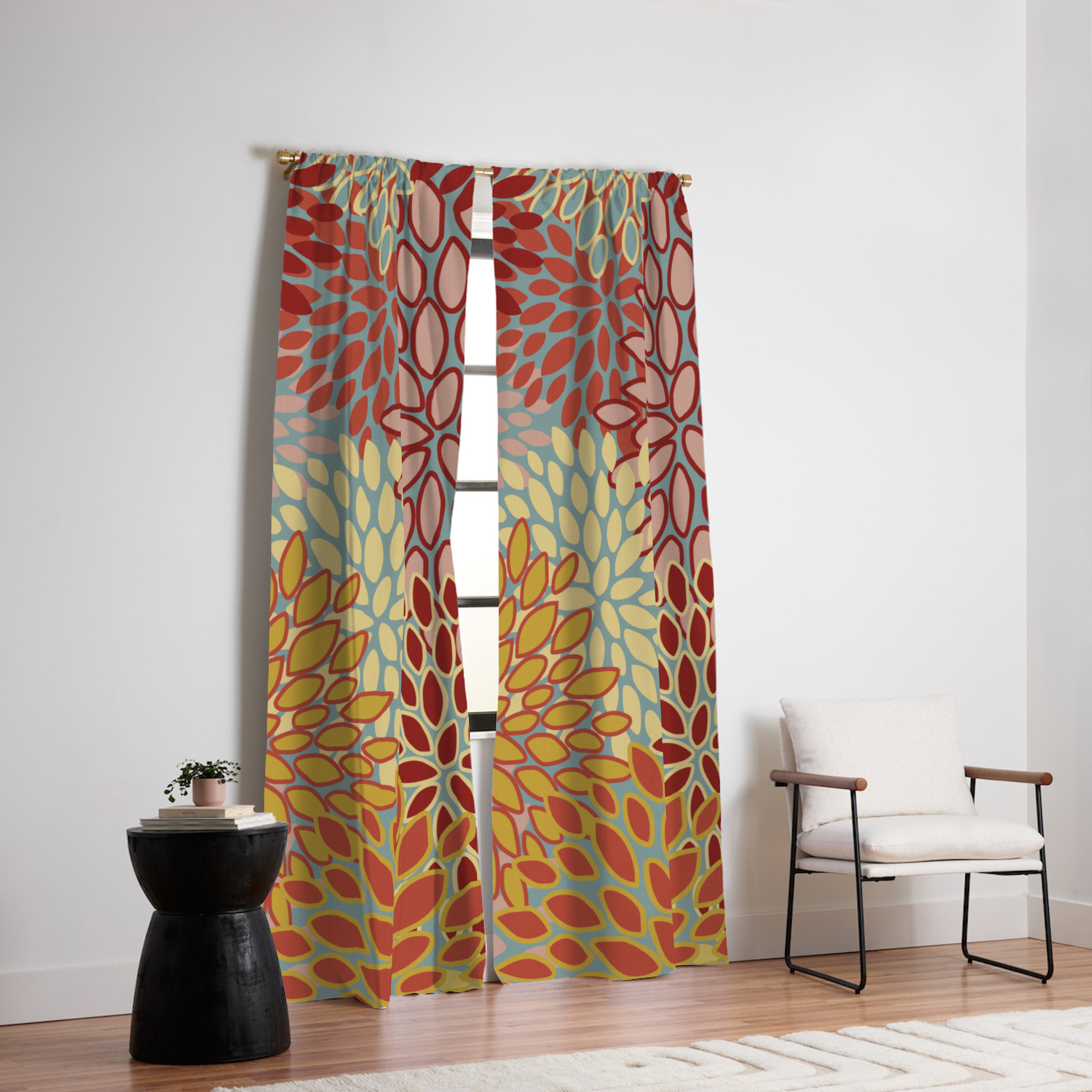 Floral Print Pattern Teal Red Pink Yellow And Orange Blackout
