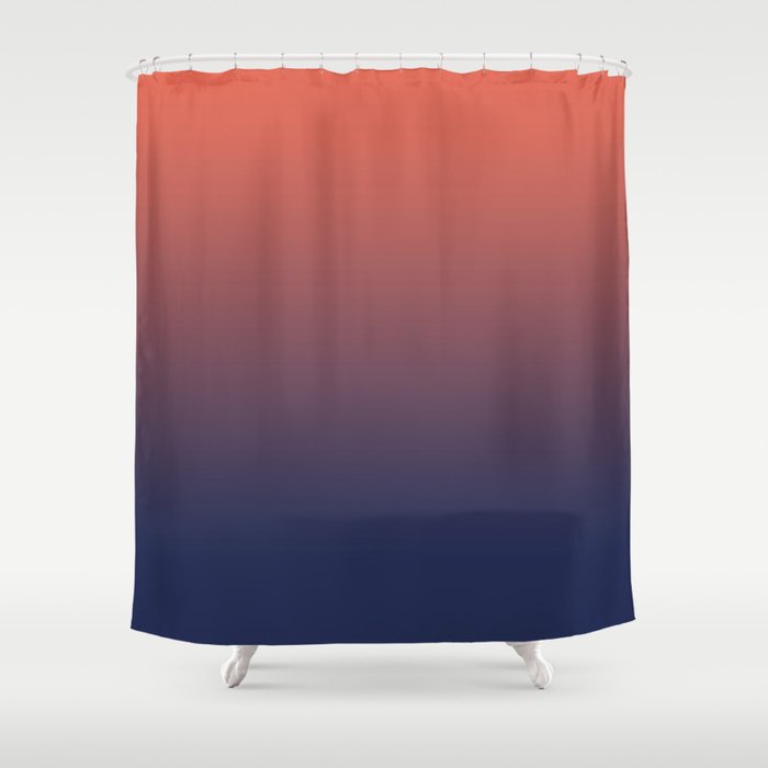 Pantone Living Coral & Blue Depth Gradient Ombre Blend, Soft Horizontal Line Shower Curtain