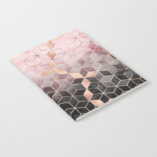 Pink And Grey Gradient Cubes Notebook