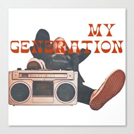 The generation of the '80s. Illustration of a boy relaxes by listening vintage music Canvas Print